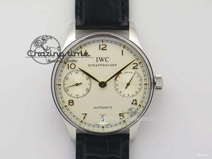 MIROTIME 0507 Sustainable Portuguese IW5444 SS White Dial RG Numbers On Brown Leather Strap A 7256